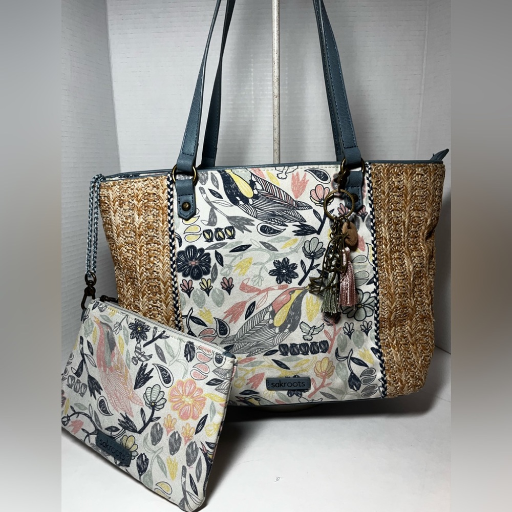 Sakroots Meadow Straw and Canvas Tote